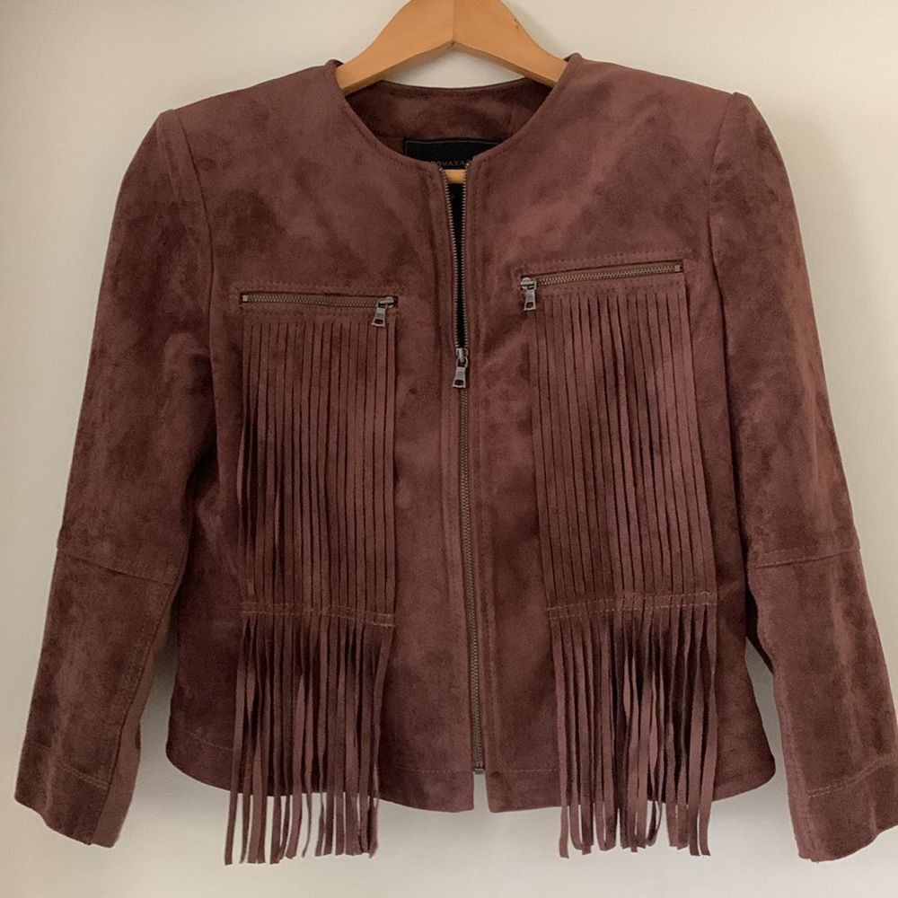 BCBG MaxAzria Faux Suede Fringed Short Set